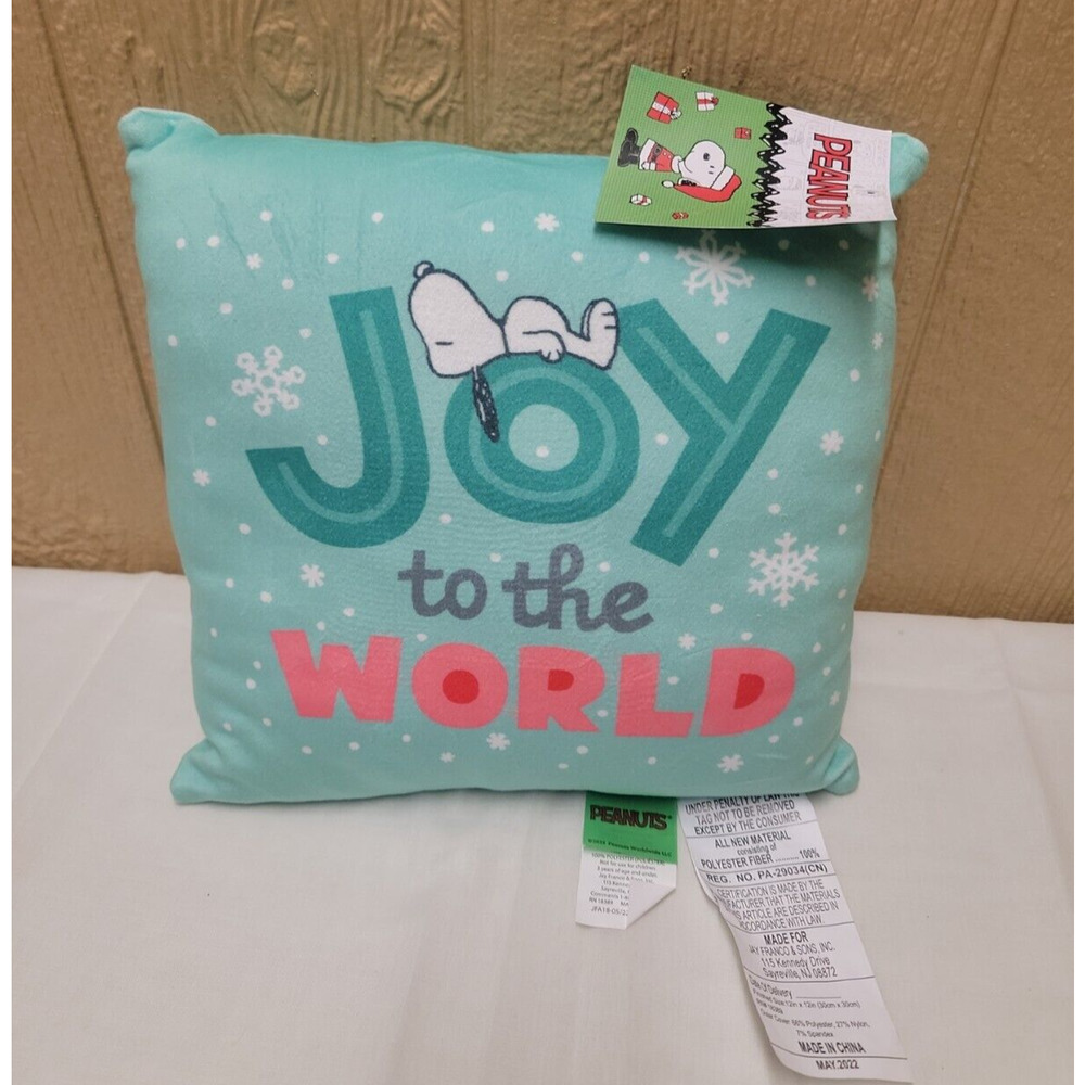 Peanuts Snoopy Joy to the World 12" x 12" Square Squishy Pillow Mint Green